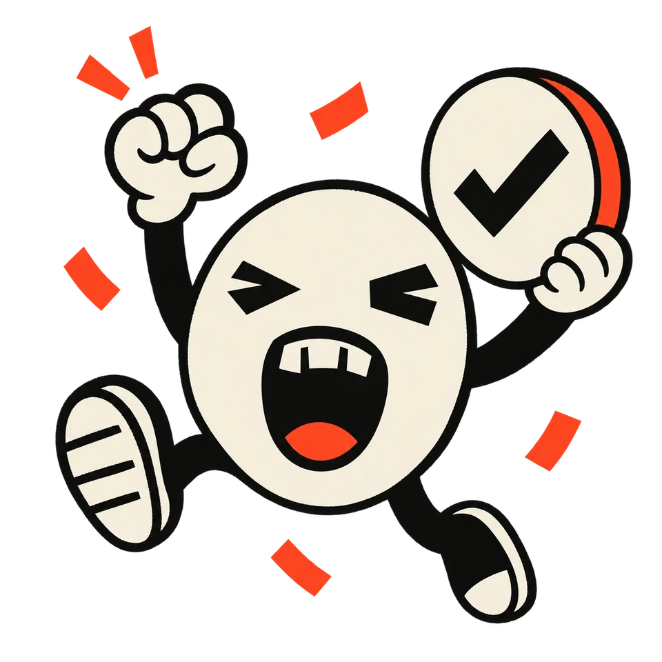 CRASHOUT character celebrating with a check-mark coin